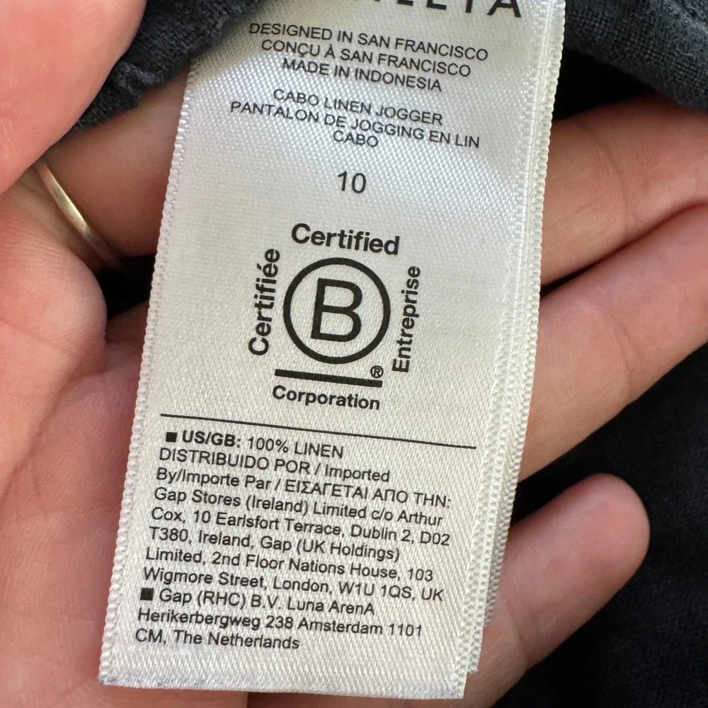Athleta Cabo Linen Jogger Black Pants Size 10 Athleisure Coastal Travel Beach